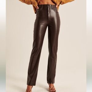 Abercrombie 90’s straight ultra high rise brown leather pants